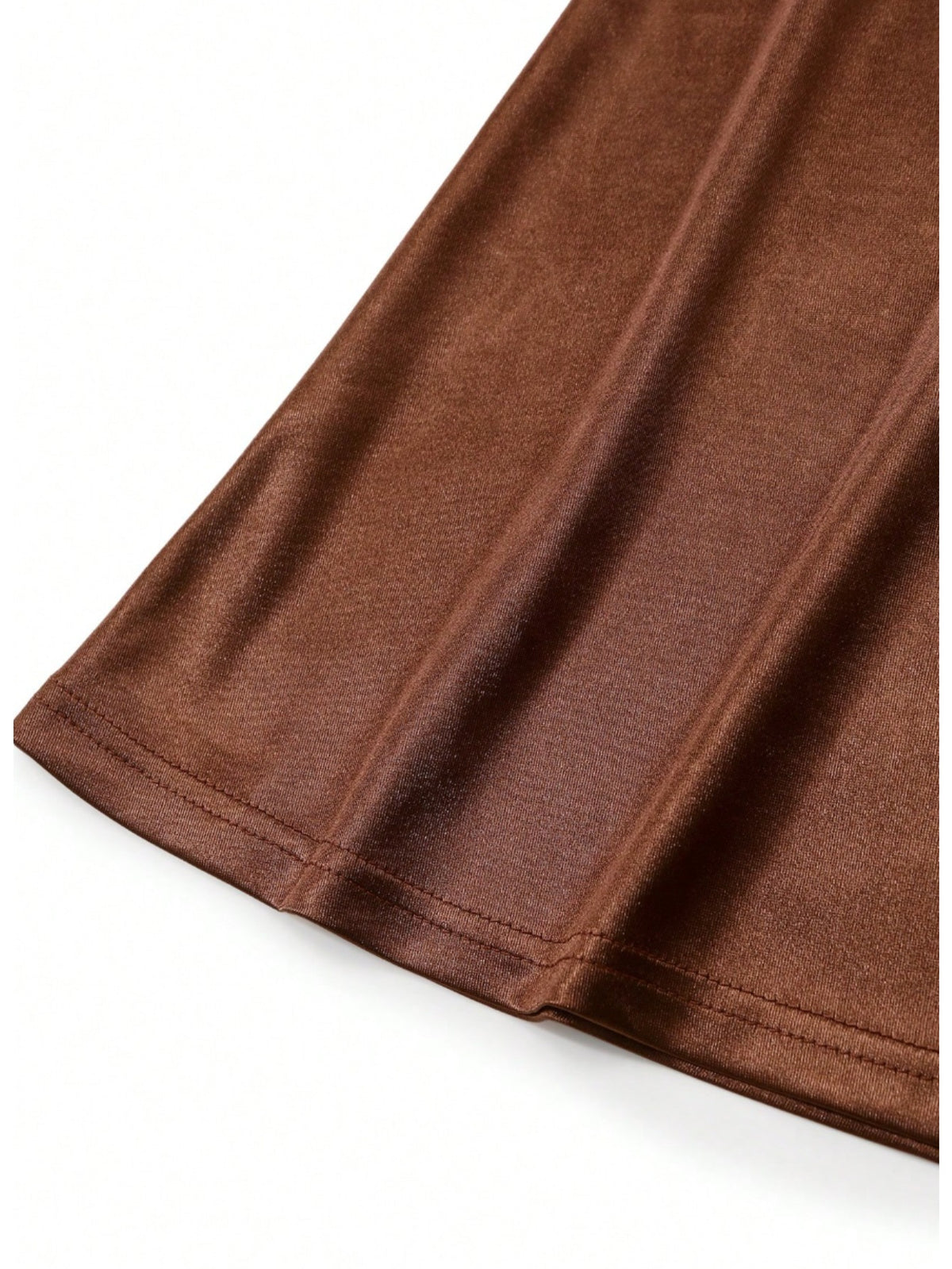 Women 2pcs Set Dark Brown Turtleneck Short Sleeve Twist Top Fishtail Midi Skirt Vintage Relaxed Chic Fall Winter Outfit