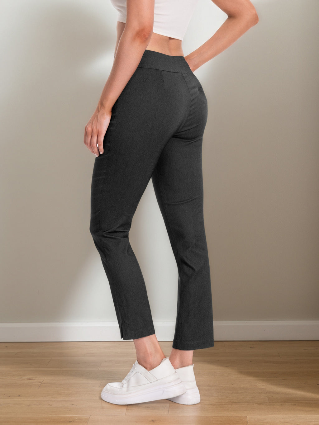 Stretch Ankle Pants Women High Rise Pull-On Straight Leg Slim Fit Work Office Travel Blush Pink Surf Black