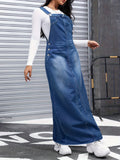 Denim Overall Dress Women Long Skirt Detachable Straps Multi-Button Loose Casual Pinafore Streetwear Commute Jean Dress S-XXL
