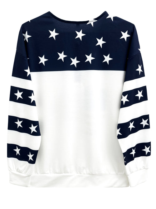 American Flag Print Zip Pullover Sweatshirt Women Long Sleeve Casual White Fall Winter S-XXL