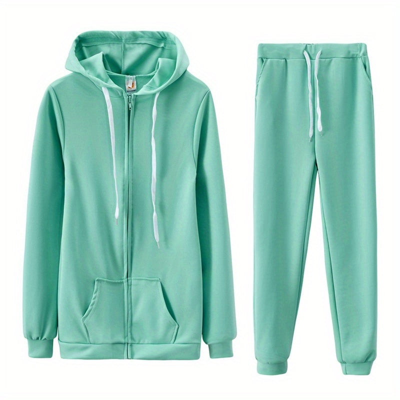 Women's Zip-Up Hoodie Jogger Set 2 Piece Tracksuit Sweatsuit Casual Solid Color Sweatpants Outfit S-XXL