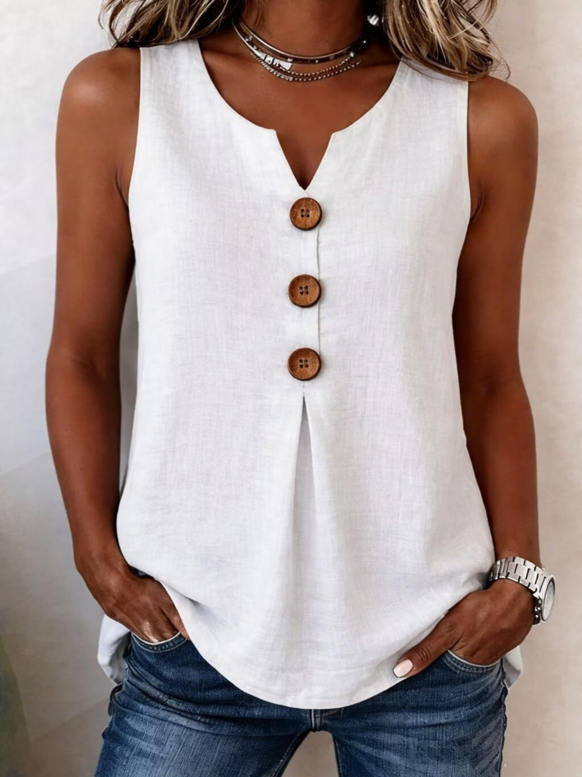 Women Sleeveless V Neck Tank Top Loose Fit Flowy Casual Summer Shirt Tops S-XXL