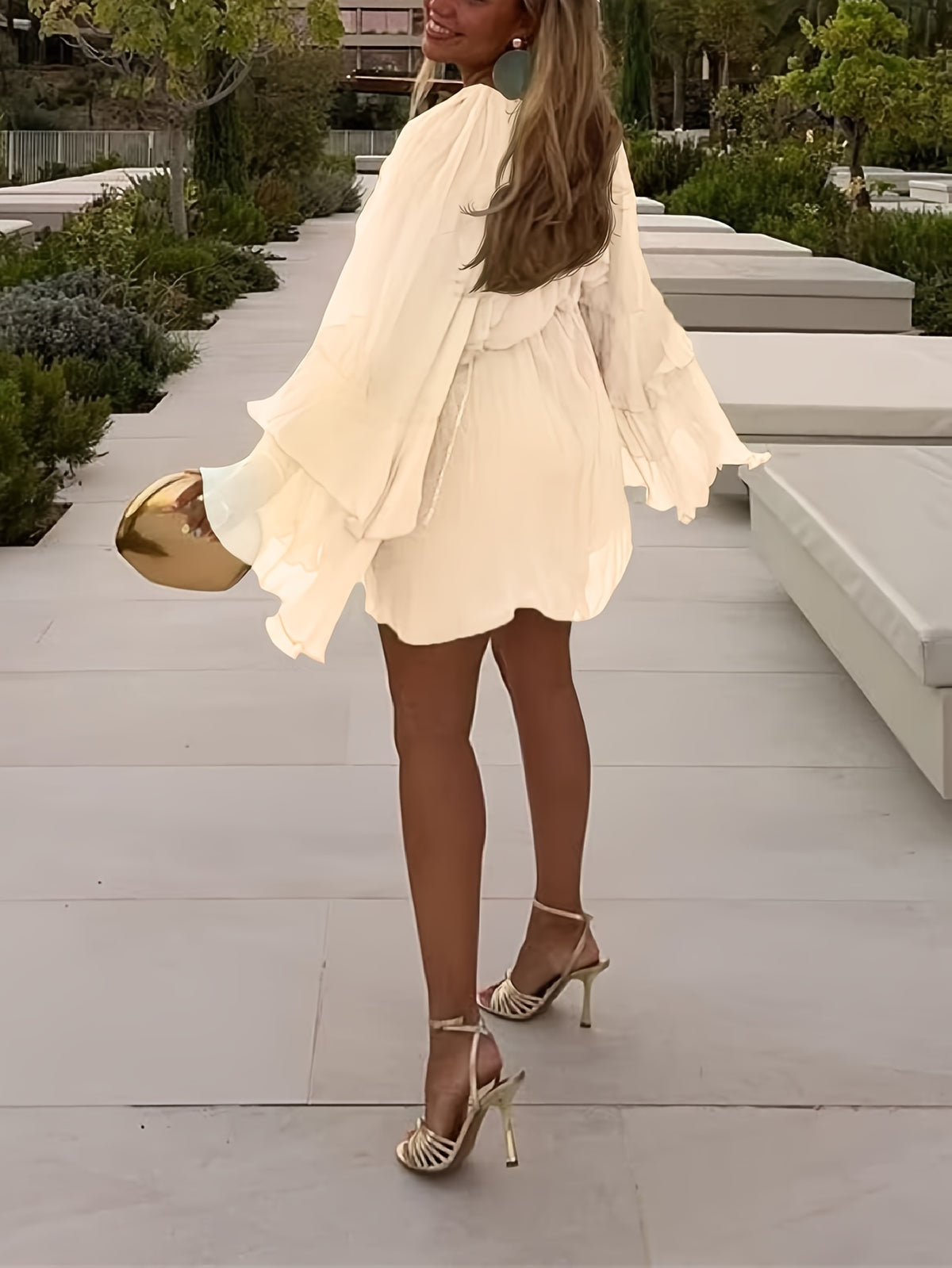 Chiffon Ruffle Dress Women Casual Vacation Layered Peplum Spring Summer Loose Flowy