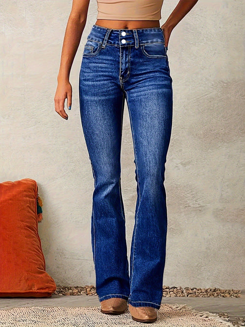 Bootcut Flared Denim Jeans for Women – Retro Stretch Washed Streetwear Trousers, Light Blue Black Sky Blue, Sizes S-XXL