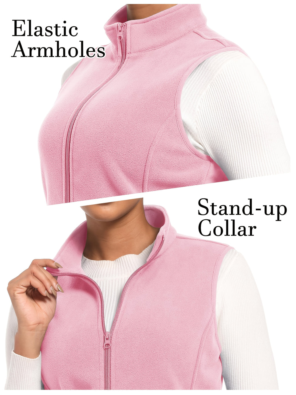 Women's Fleece Zip Vest Lightweight Warm Sleeveless Jacket Stand Collar 4 Pockets Windproof Outdoor Vest S-XXL