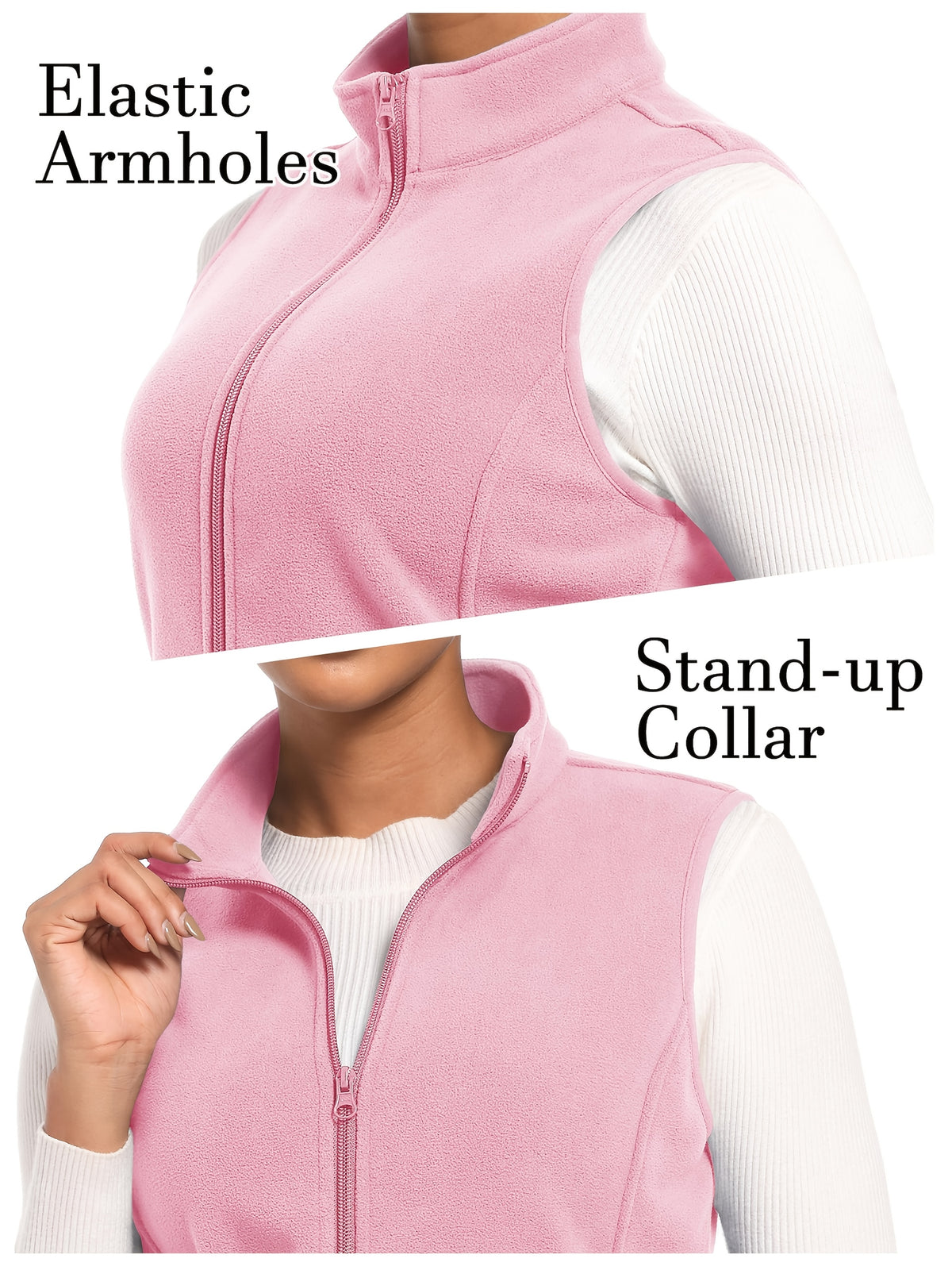 Women's Fleece Zip Vest Lightweight Warm Sleeveless Jacket Stand Collar 4 Pockets Windproof Outdoor Vest S-XXL