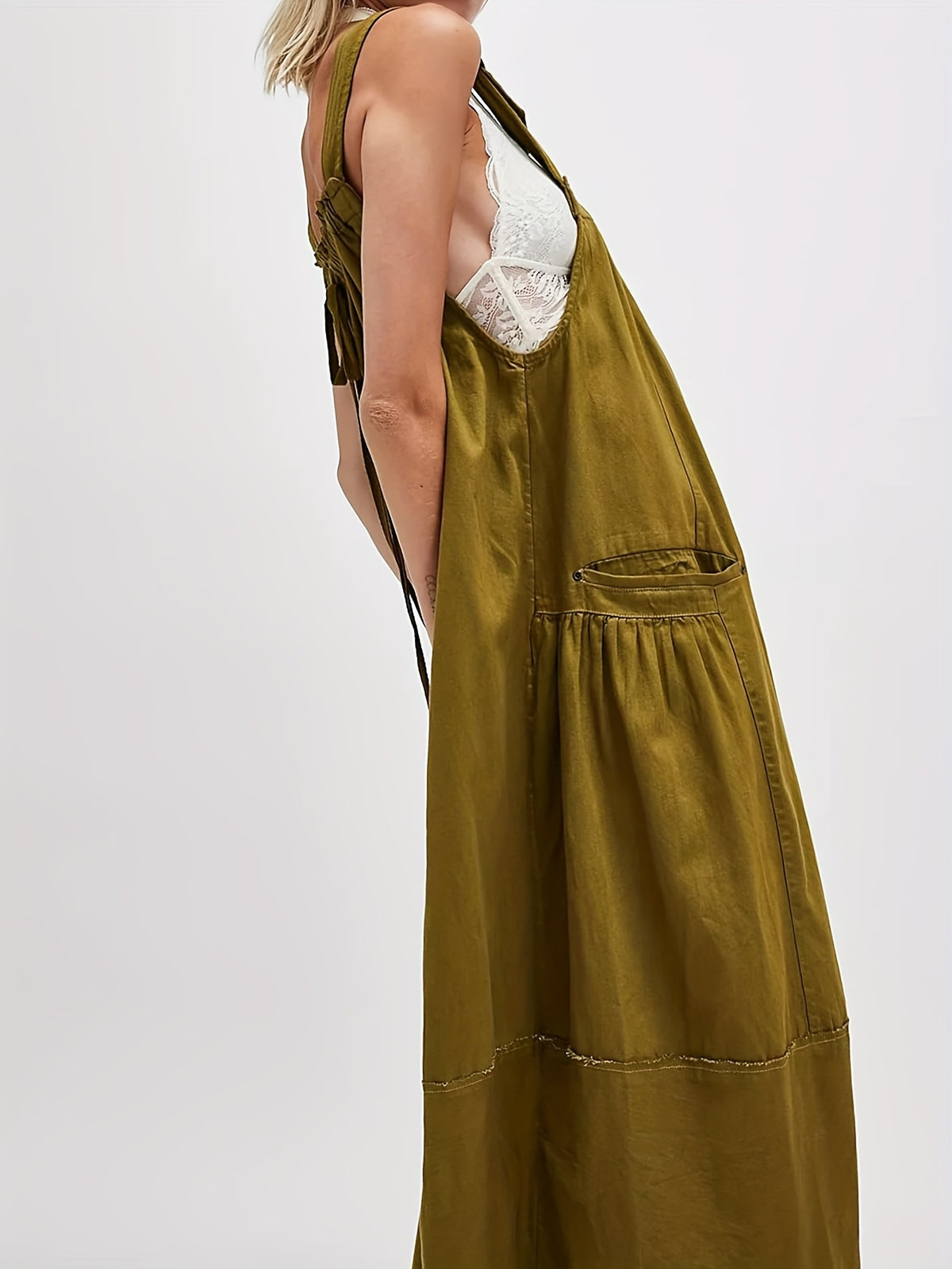 Overall Dress Women Loose Adjustable Strap Midi Length Big Pockets Workwear Casual Bib Jumper Dress Spring Summer S M L XL XXL