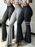 High Waist Flare Leg Pants Women 3-Pack Ribbed Stretchy Bootcut Curvy Black Gray S-XXL