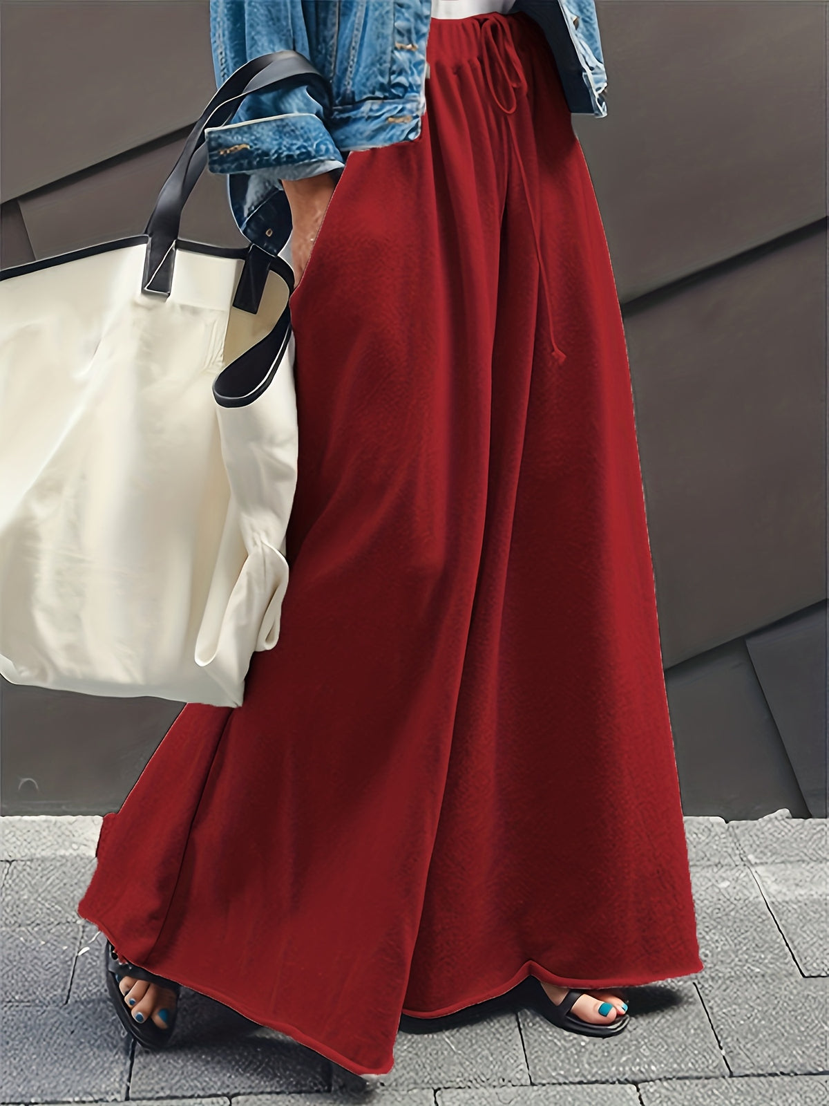 Wide Leg Lounge Pants Women High Waist Baggy Sweatpants Rolled Hem Elastic Waist Solid Grey Casual Home All-Season Urban Style S-XXL