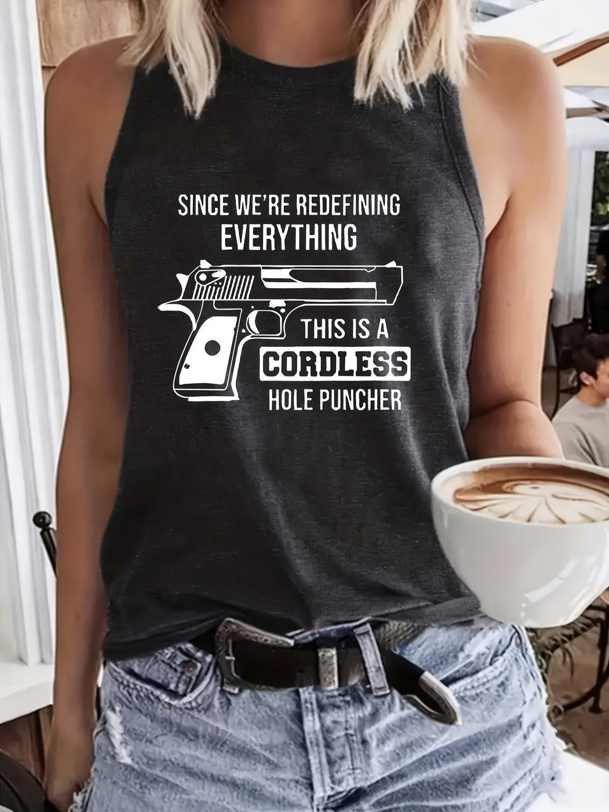 Letter Print Sleeveless Tank Top Women Crew Neck Casual Summer Blouse Medium Stretch Beachwear Layering Spring Fall Machine Wash