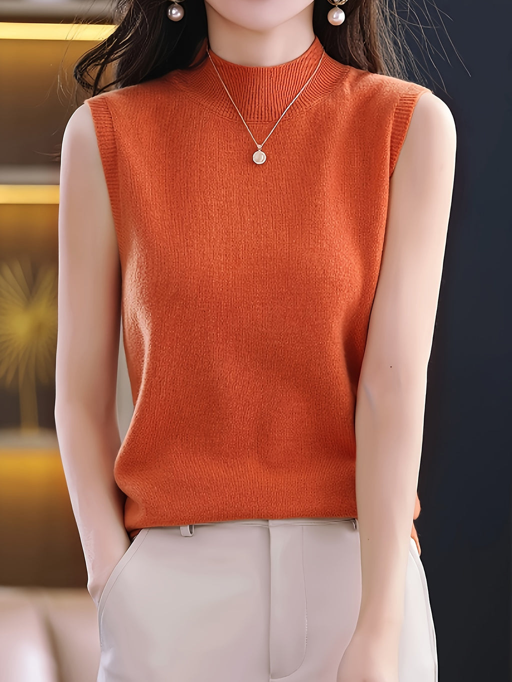 Mock Neck Sleeveless Vest Top Women Slim Fit Solid Color Short Cropped Spring Summer Casual Festive Tank Top for Women
