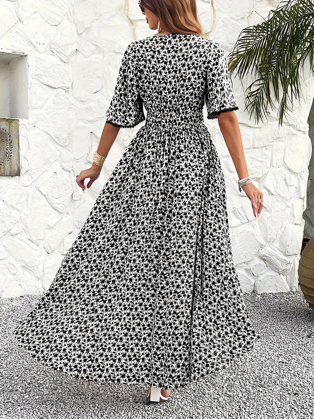 Floral Print V-Neck Tassel Dress Women Elegant Viscose Boho Midi Dress for Party Vacation S-XXL