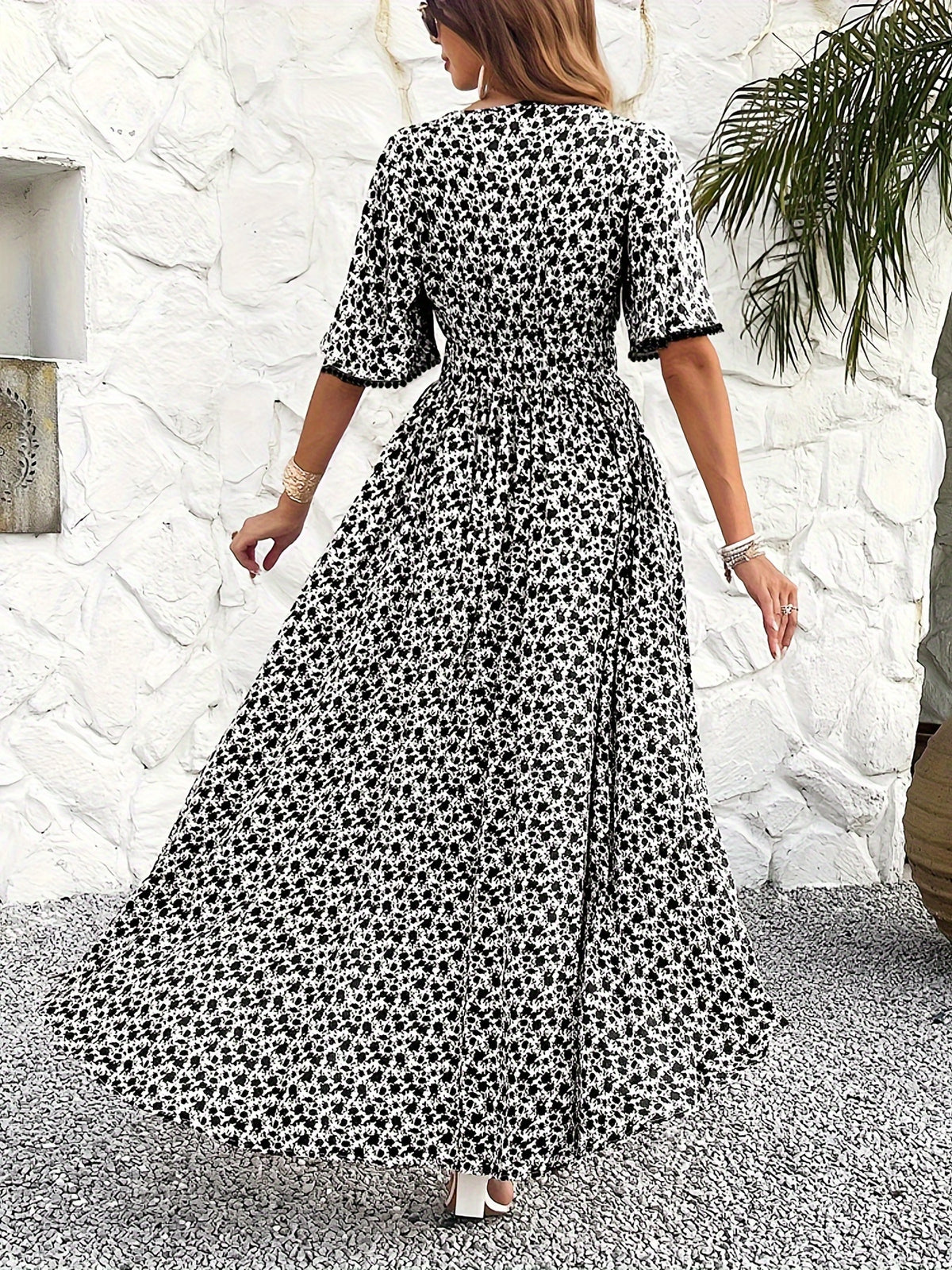 Floral Print V-Neck Tassel Dress Women Elegant Viscose Boho Midi Dress for Party Vacation S-XXL