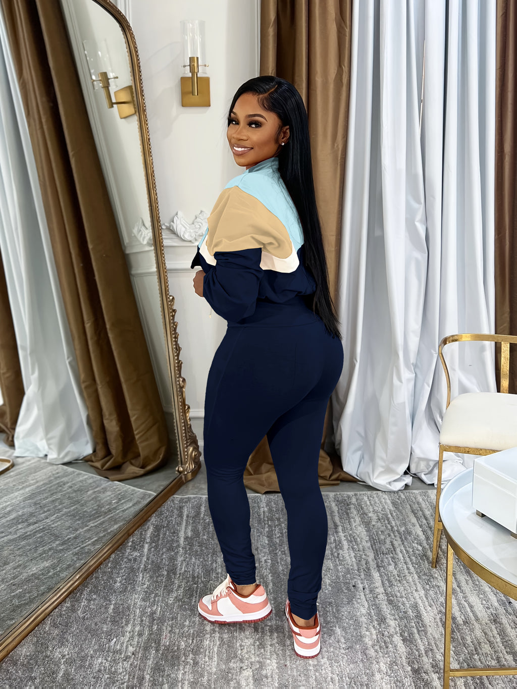 Lapel Crew Neck Sweatsuit Set for Women – Half-Zip Long Sleeve Sweatshirt & Sweatpants 2-Piece Casual Outfit, Solid Color Fall Winter Loungewear