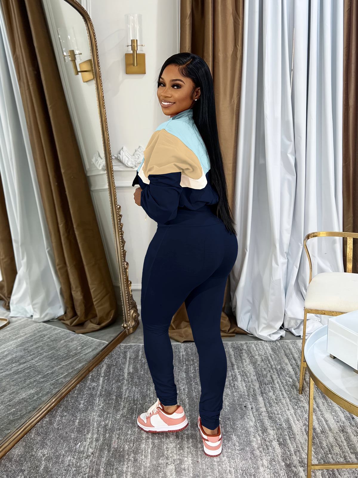 Lapel Crew Neck Sweatsuit Set for Women – Half-Zip Long Sleeve Sweatshirt & Sweatpants 2-Piece Casual Outfit, Solid Color Fall Winter Loungewear