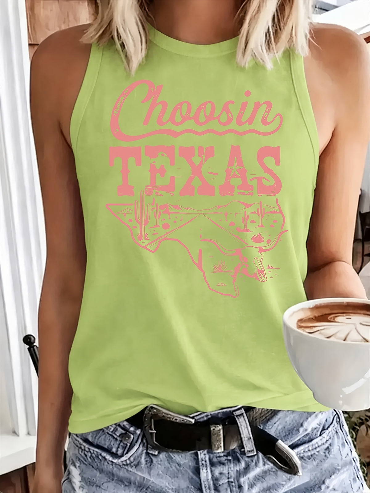 Texas Outline Print Sleeveless Tank Top for Women - Loose Casual Breathable Round Neck T-Shirt Vest, Lightweight Machine Washable Summer Top for Outdoor & Everyday Wear