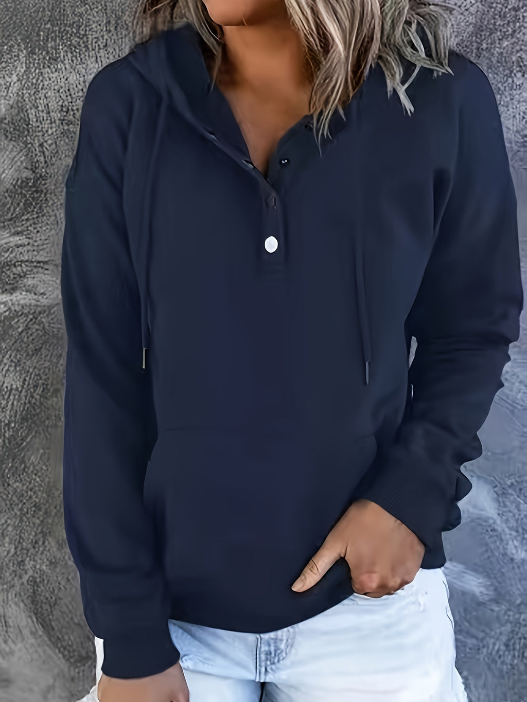 Women Oversized Button Hoodie Sweatshirt Long Sleeve Kangaroo Pocket Ribbed Cuff Casual Pullover Black Grey Burgundy Apricot S-XXL