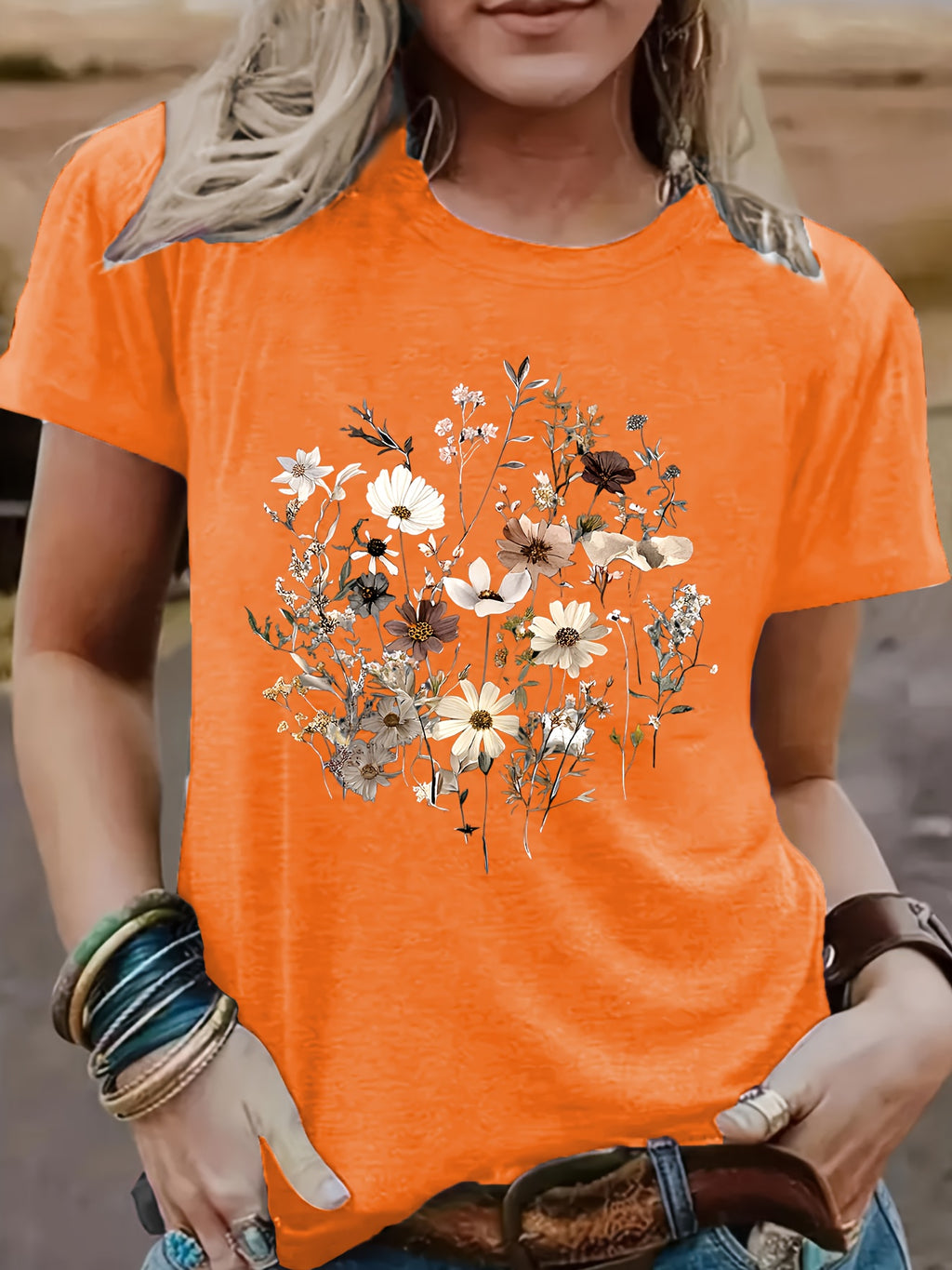 Geometric Print Crew Neck T-Shirt Women Casual Short Sleeve Stretch Knit Graphic Tee Light Airy Spring Summer Fall S-XXL