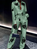 Women's 2 Piece Set Printed Long Sleeve Top & Wide Leg Pants Retro Socialite Style Evening Party Casual Matching Outfit