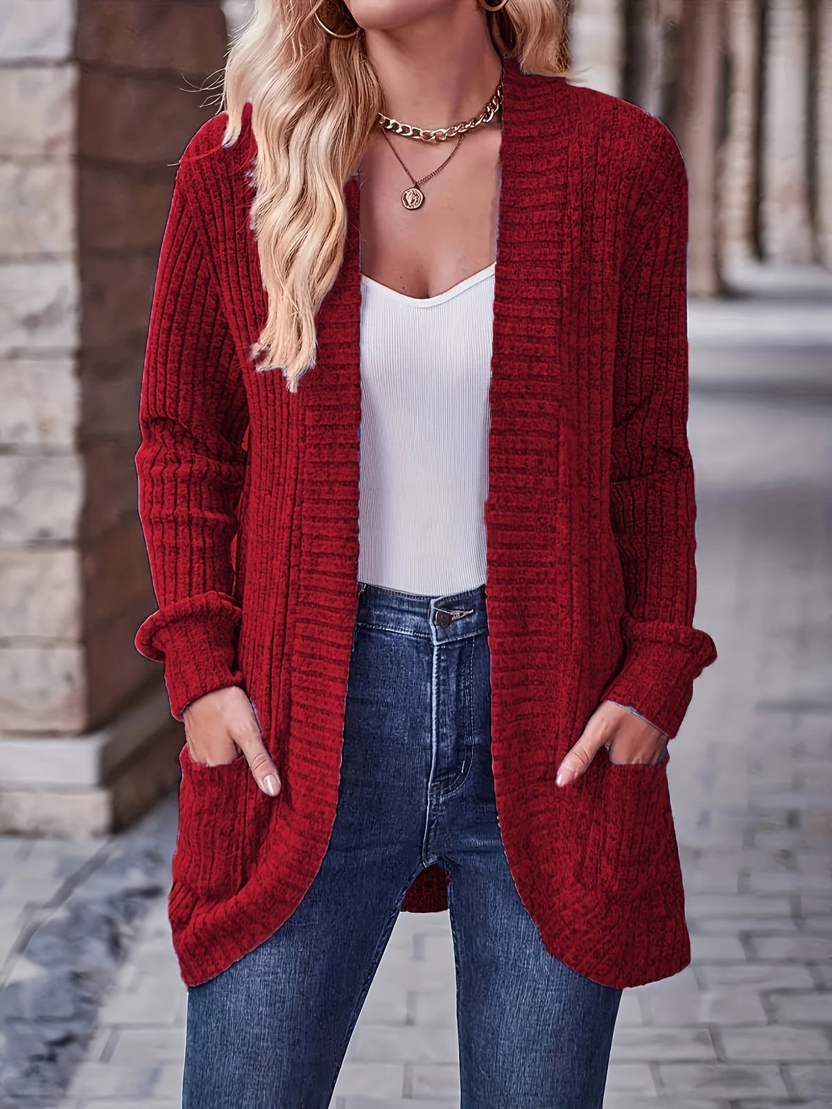 Cardigan Collar Loose Blouse Women Knit Pocket Long Sleeve Solid Color Casual Elegant Top 10 Colors Stretch Everyday Wear S-XXL