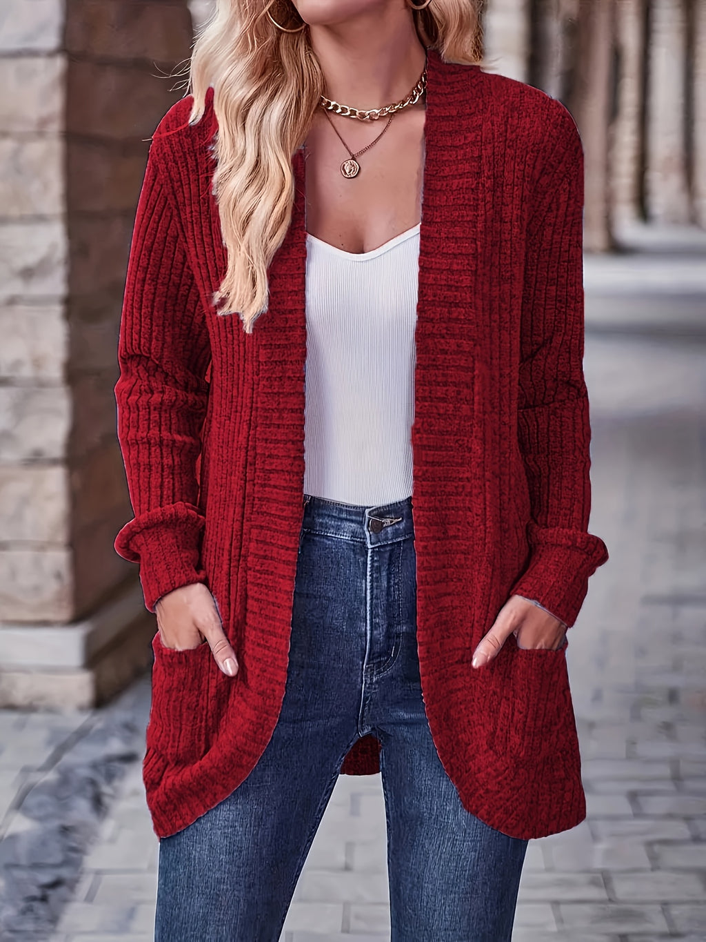 Cardigan Collar Loose Blouse Women Knit Pocket Long Sleeve Solid Color Casual Elegant Top 10 Colors Stretch Everyday Wear S-XXL