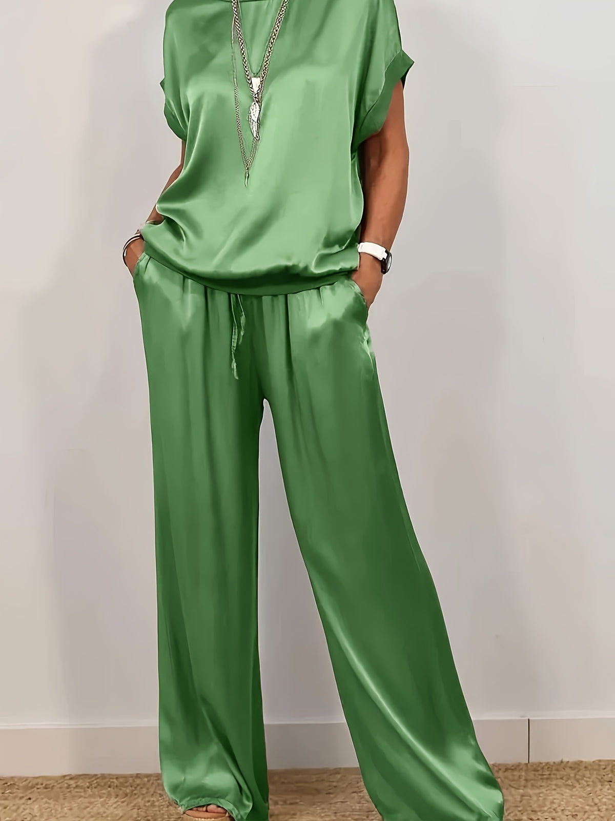 Women's 2 Piece Set Loose Shirt and Wide Leg Pants Casual Trendy Matching Outfit Spring Summer Comfortable Fashion Set