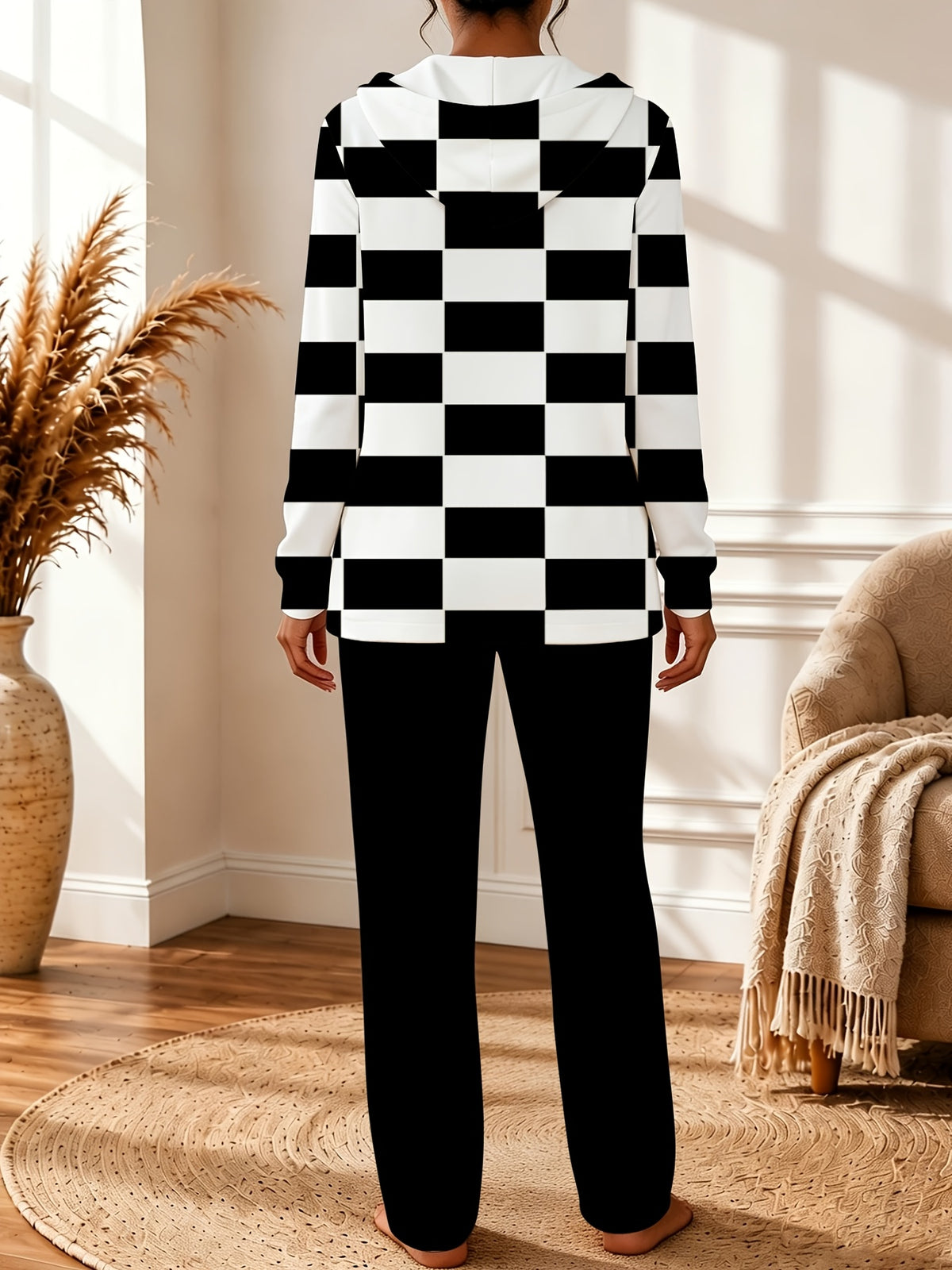 Color Block Hooded Cardigan Wide Leg Pants Lounge Set Women Casual Home Weekend Tracksuit Outfit S-XXL