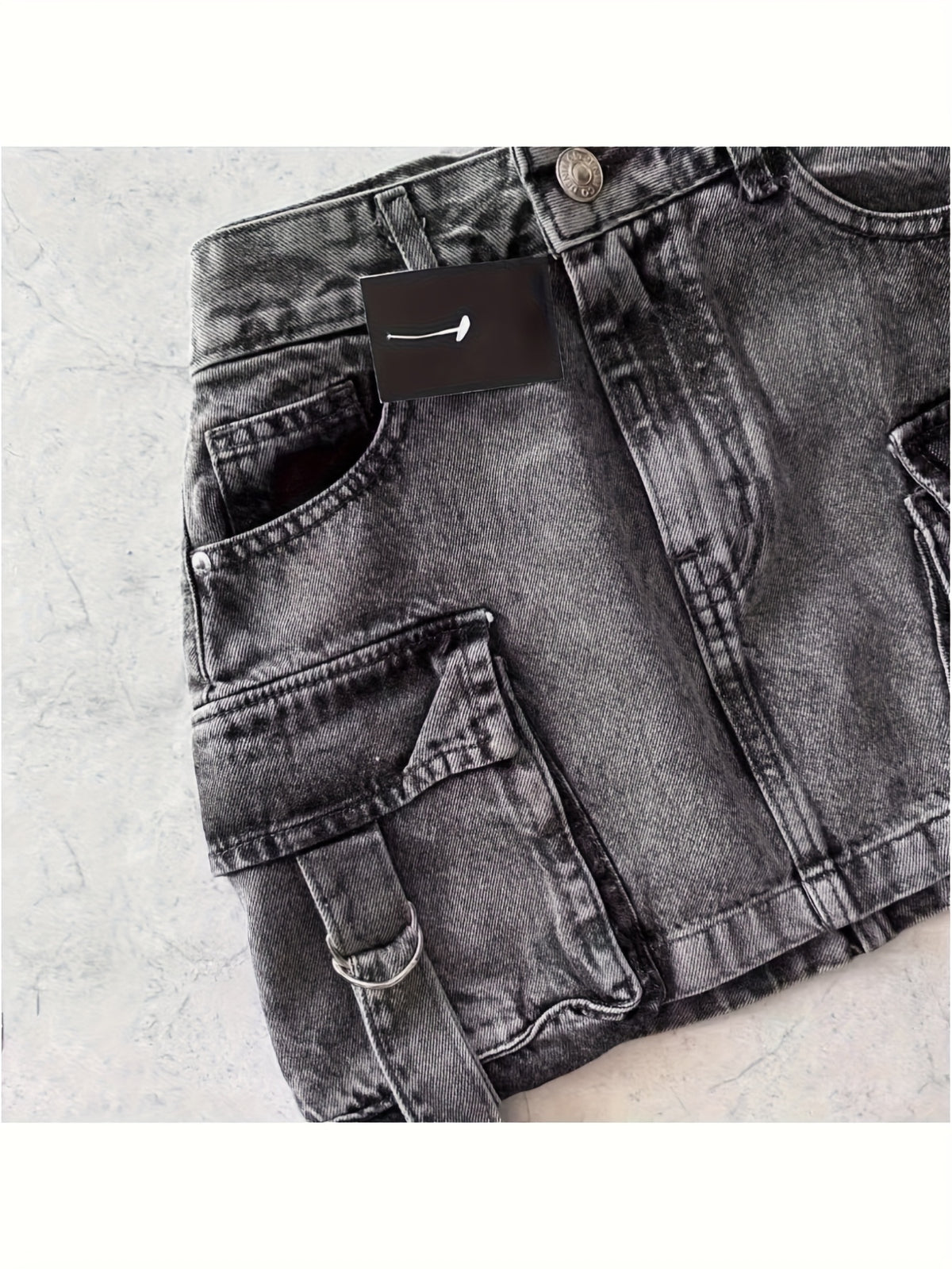 Y2K Black Denim Mini Skirt Women High Waist Goth Harajuku Stretch Multi-Pocket Streetwear Biker Aesthetic Spring Summer Fall
