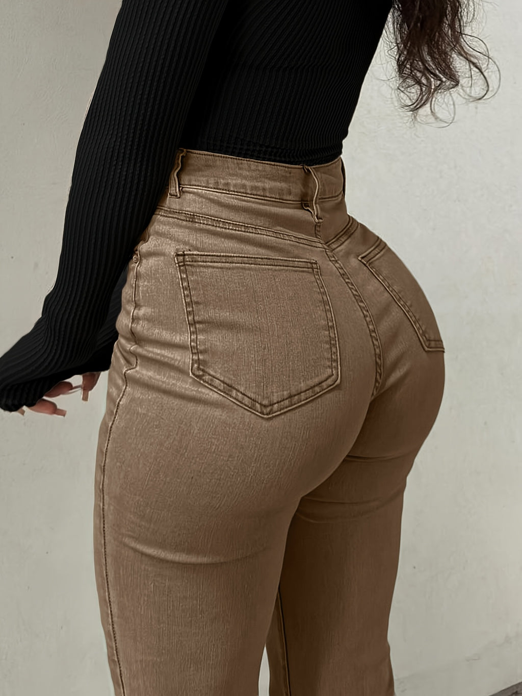 Women's Y2K Straight Leg Denim Pants High Elastic Vintage Street Style Solid Color Long Jeans Versatile Trendy Fashion Bottoms