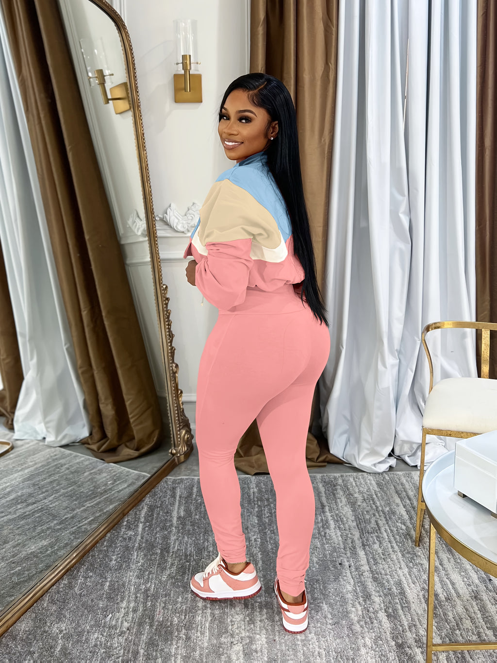 Lapel Crew Neck Sweatsuit Set for Women – Half-Zip Long Sleeve Sweatshirt & Sweatpants 2-Piece Casual Outfit, Solid Color Fall Winter Loungewear