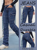 Wide-Leg Cargo Pants for Women Heavy Duty Work Utility Pockets Beltless Waist Zip Closure Straight Leg All-Season Outdoor Casual Trousers S-XXL