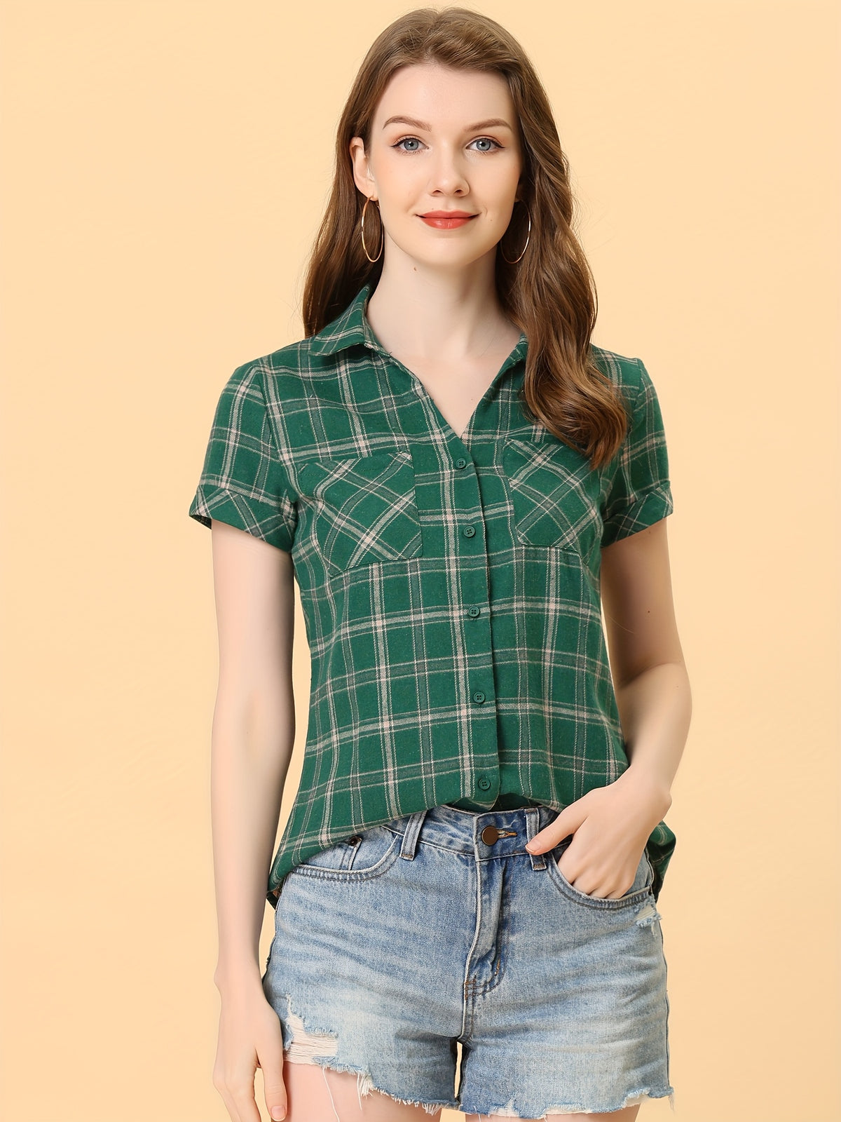 Western Plaid Button Shirt for Women | Classic Flannel Checkered Long Sleeve Top | Casual Country Style Blouse | Machine Washable Women's Plaid Shirt