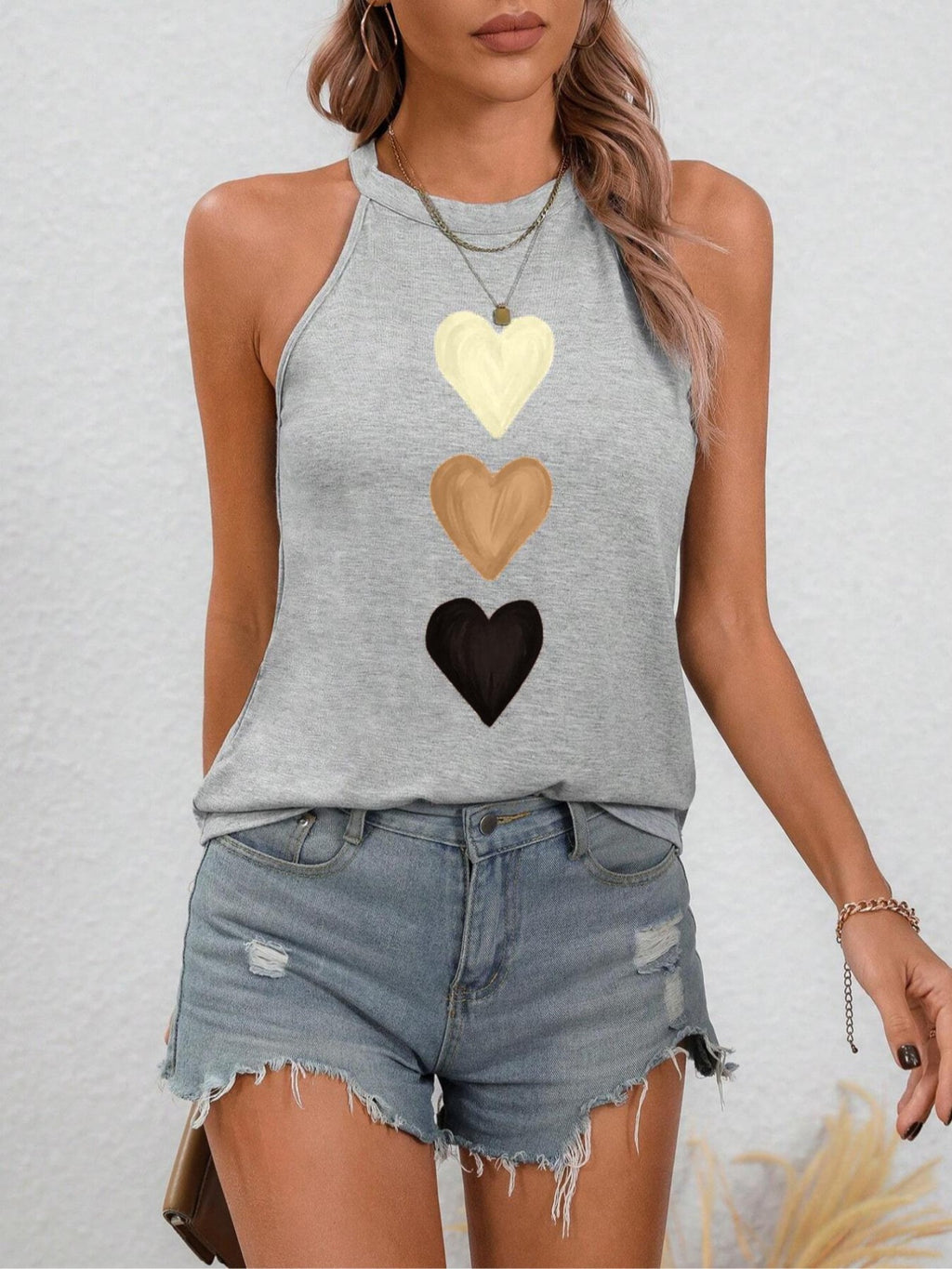 Heart Print Tank Top for Women | Cute Sleeveless Vest Shirt | Round Neck Casual Summer Top | Lightweight Polyester Graphic Tee Women White