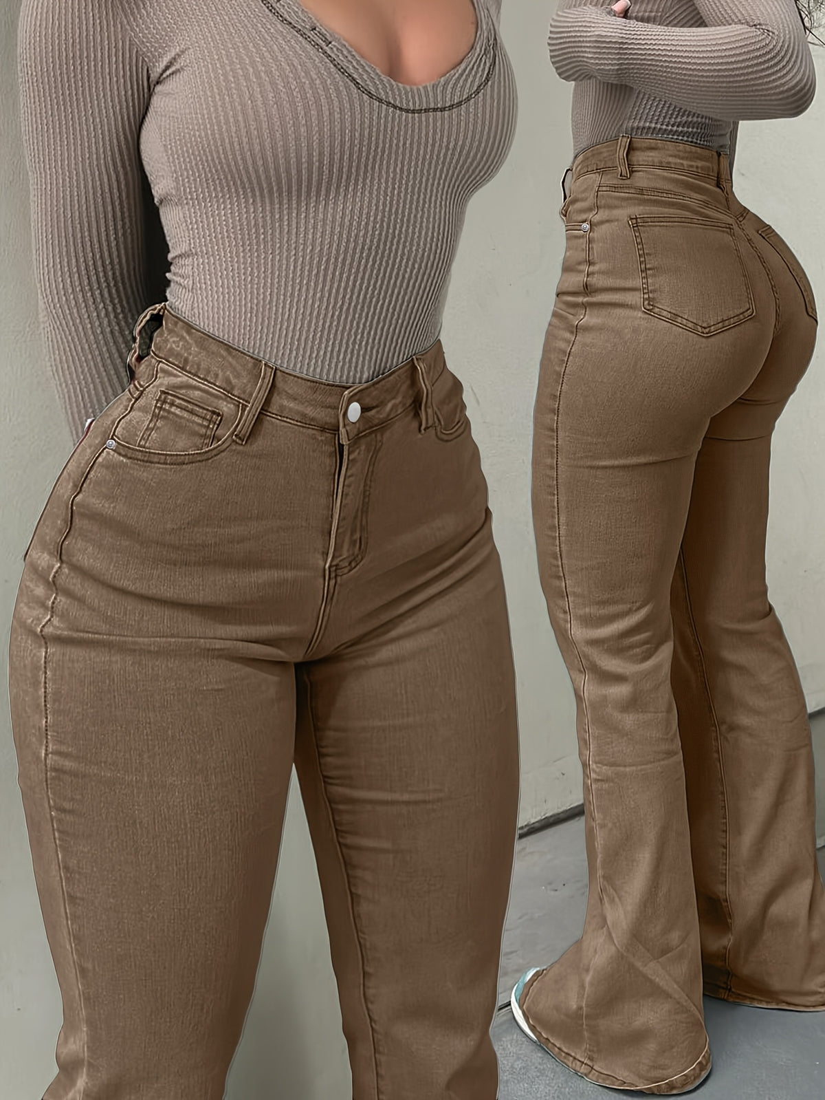Women's Y2K Straight Leg Denim Pants High Elastic Vintage Street Style Solid Color Long Jeans Versatile Trendy Fashion Bottoms