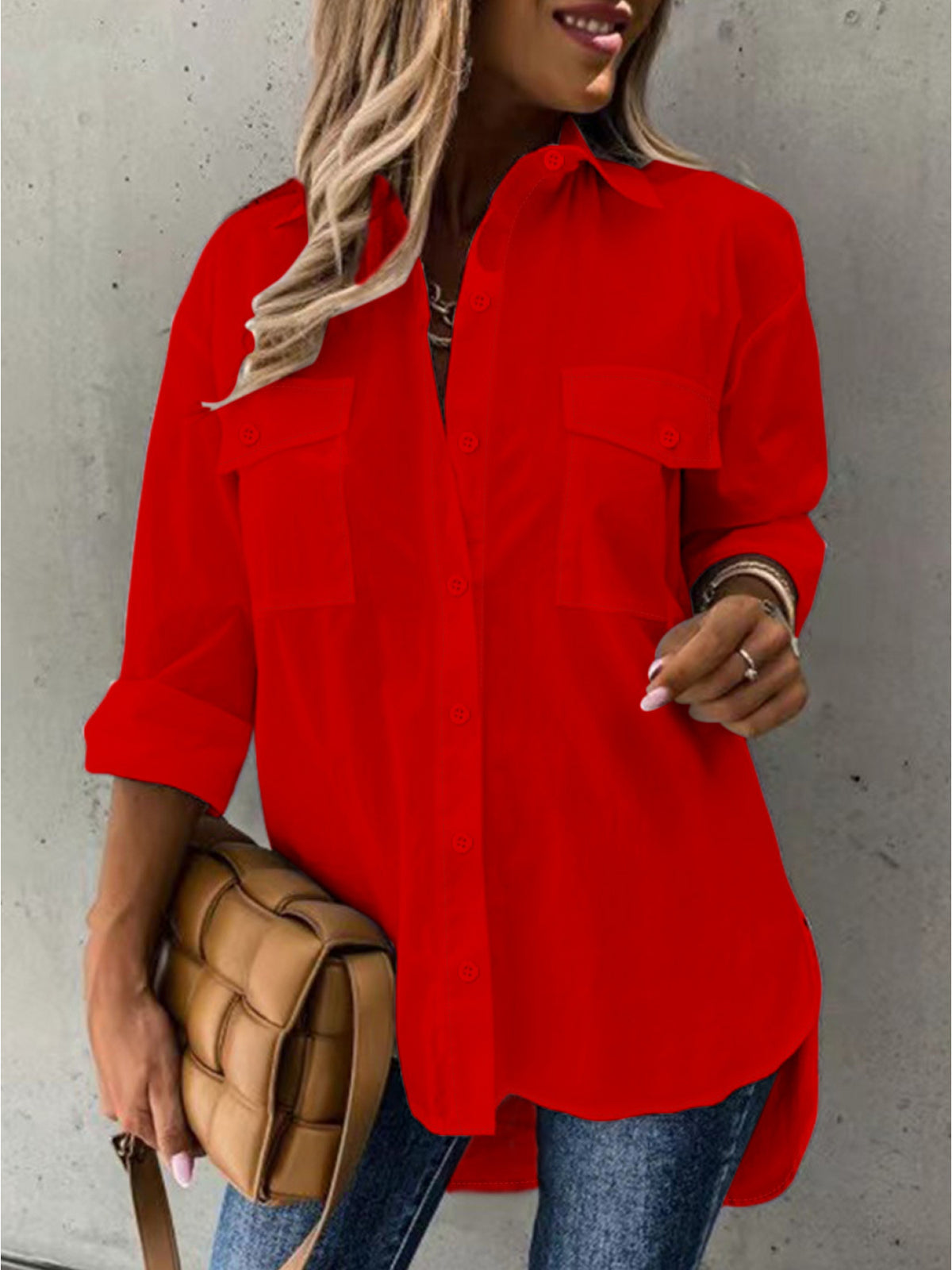 Lapel Collar Button Shirt Women Long Sleeve Relaxed Fit Blouse Versatile Top | Mira Roam