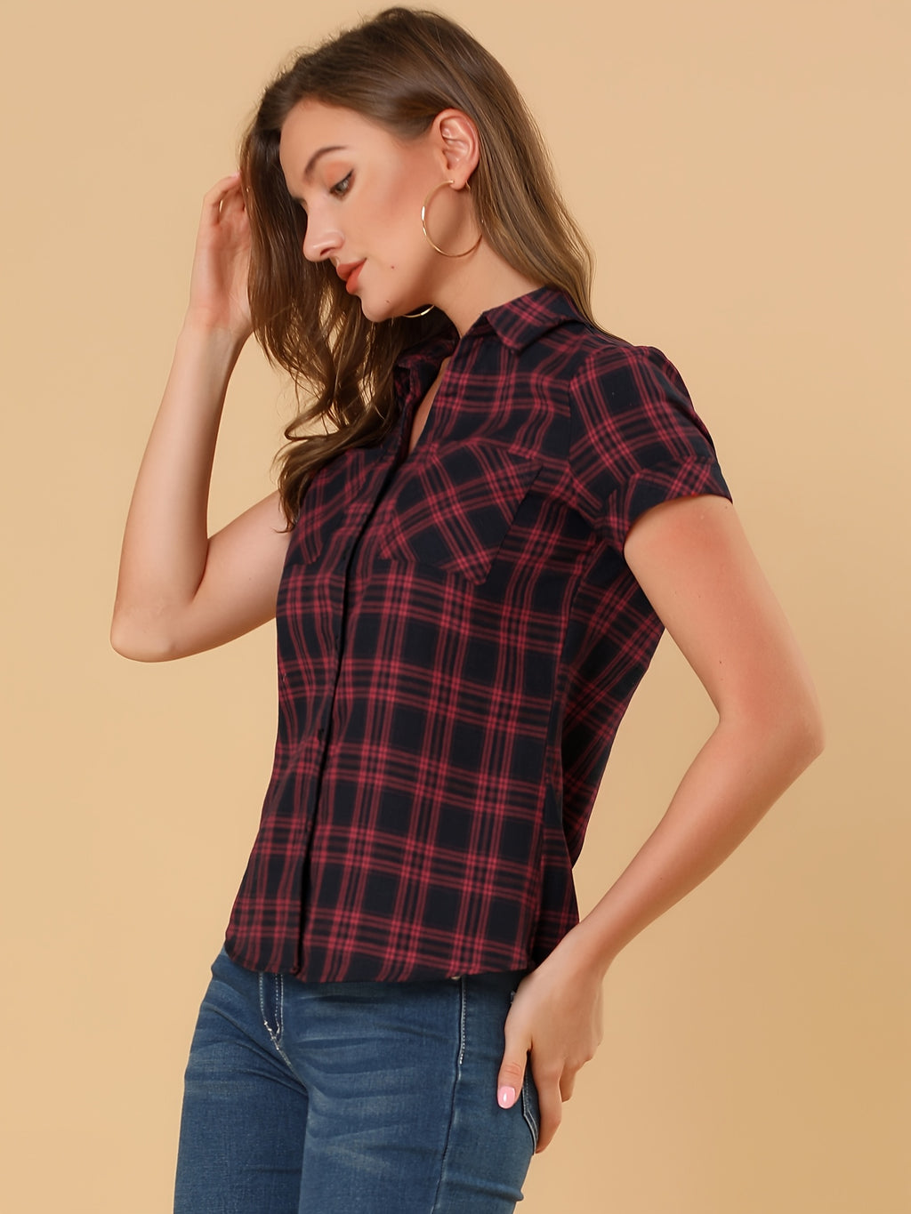 Western Plaid Button Shirt for Women | Classic Flannel Checkered Long Sleeve Top | Casual Country Style Blouse | Machine Washable Women's Plaid Shirt