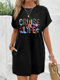 T-Shirt Dress Women Graphic Print Crew Neck Short Sleeve Casual Loose Stretch Spring Summer Machine Washable S M L XL XXL