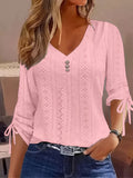 Jacquard Button Long Sleeve Shirt Women Solid Color Elegant Top | European American Style Woven Casual Dressy Blouse All Season Wear S-XXL