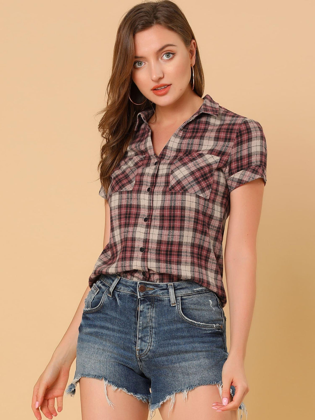 Western Plaid Button Shirt for Women | Classic Flannel Checkered Long Sleeve Top | Casual Country Style Blouse | Machine Washable Women's Plaid Shirt