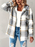 Women's Oversized Plaid Hooded Jacket Fleece Lining Large Checkered Loose Fit Casual Winter Coat Machine Washable S-XXL