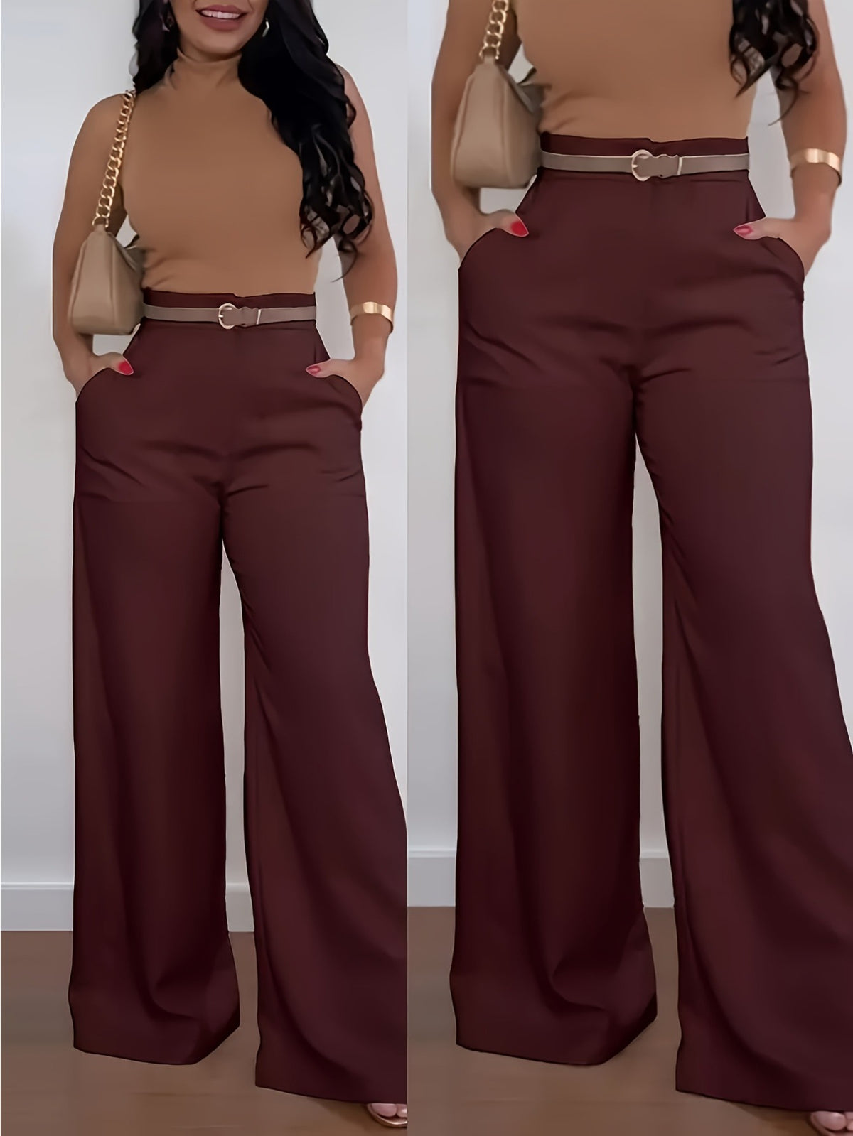 Wide Leg Dress Pants Women High Waist Elegant Suit Trousers with Pockets Casual Office Work Polyester Long S-XXL