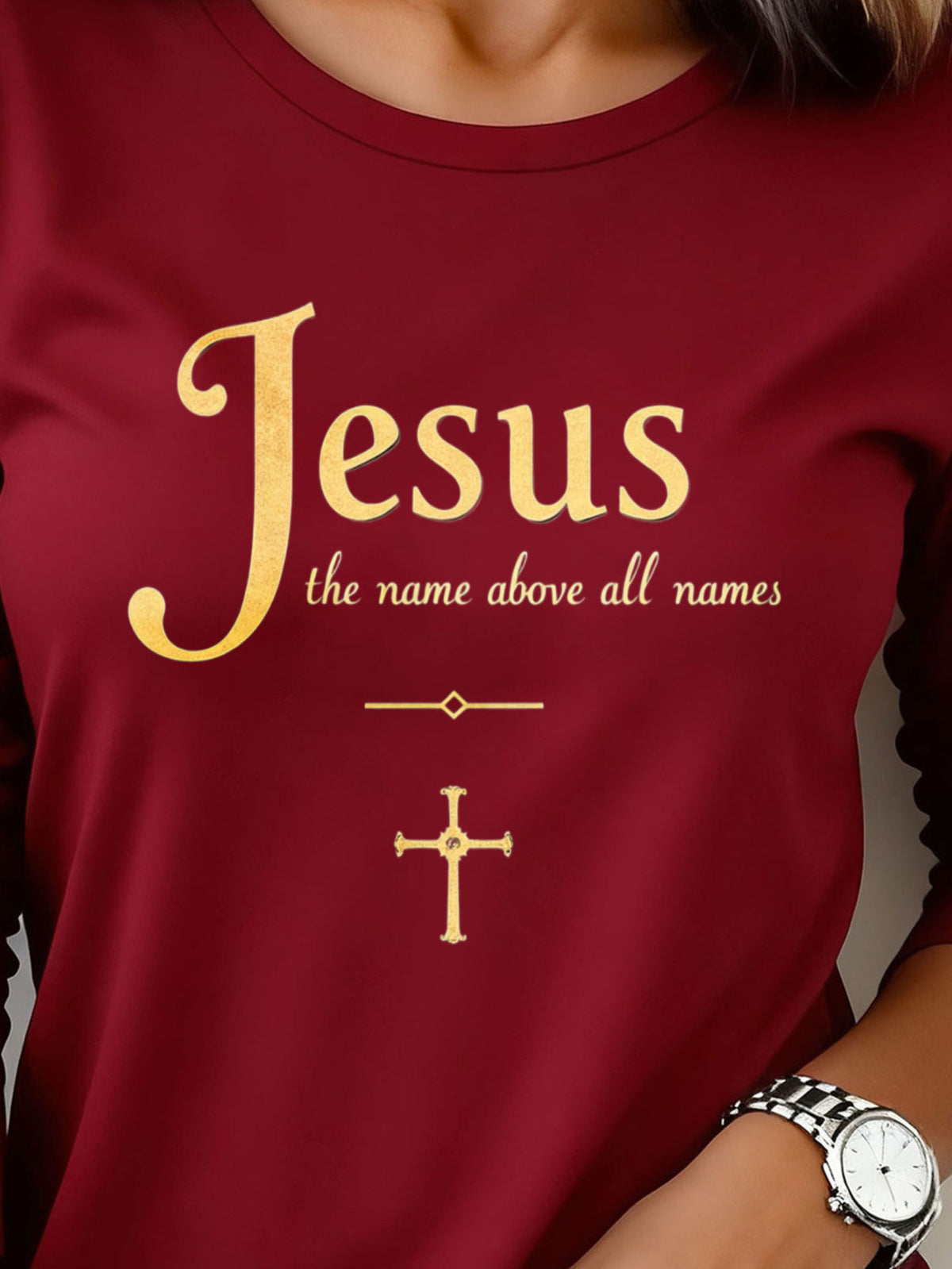 Jesus Graphic Long Sleeve T-Shirt Women Heavyweight 200g Christian Faith Tee Casual Holiday Party Outfit Top