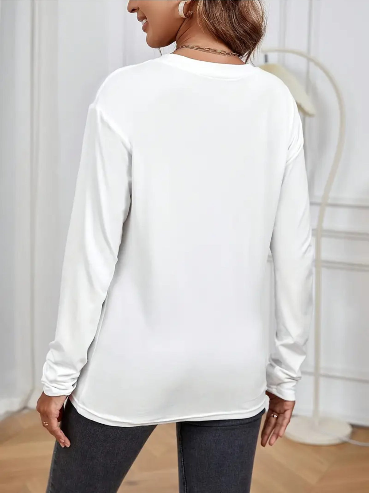 Faith Name Geometric Print Women Long Sleeve T-Shirt Asymmetric Crew Neck Casual Spiritual Tee Soft 100% Polyester Spring Fall
