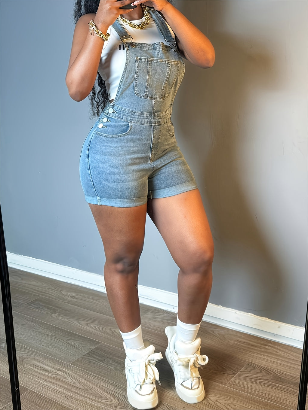 Sleeveless Denim Romper Women Slim Fit Button Trim Solid Color Jeans Playsuit Pockets Casual Summer One-Piece S-XXL
