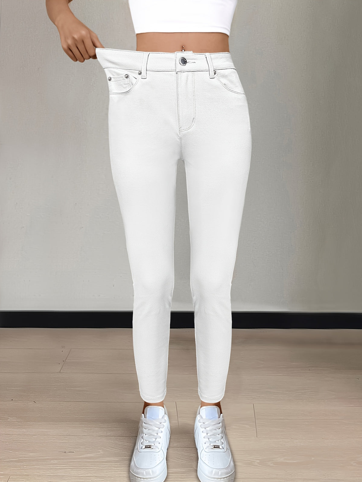 Women's High-Waist Skinny Jeans Stretchy Fabric Multi-Color Long Style Casual Streetwear Button Decor Five Pockets