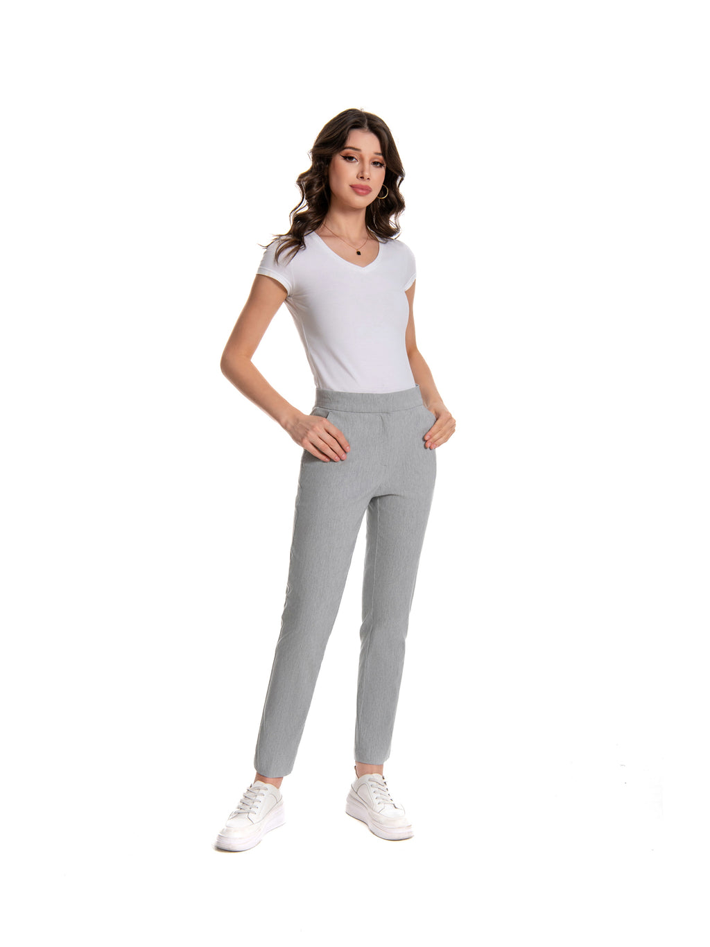 Red Slim Fit Stretch Trousers for Women – Vibrant Mid Waist Ankle Length Pants with Pockets, Elegant Office Workwear Evening Out Formal Bottoms, Machine Washable All-Season Versatile S-XXL