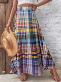 Plaid Smocked Sleeveless Summer Dress Women Casual Beach Sundress Tiered Swing A-Line Vacation Dress Polyester S-XXL