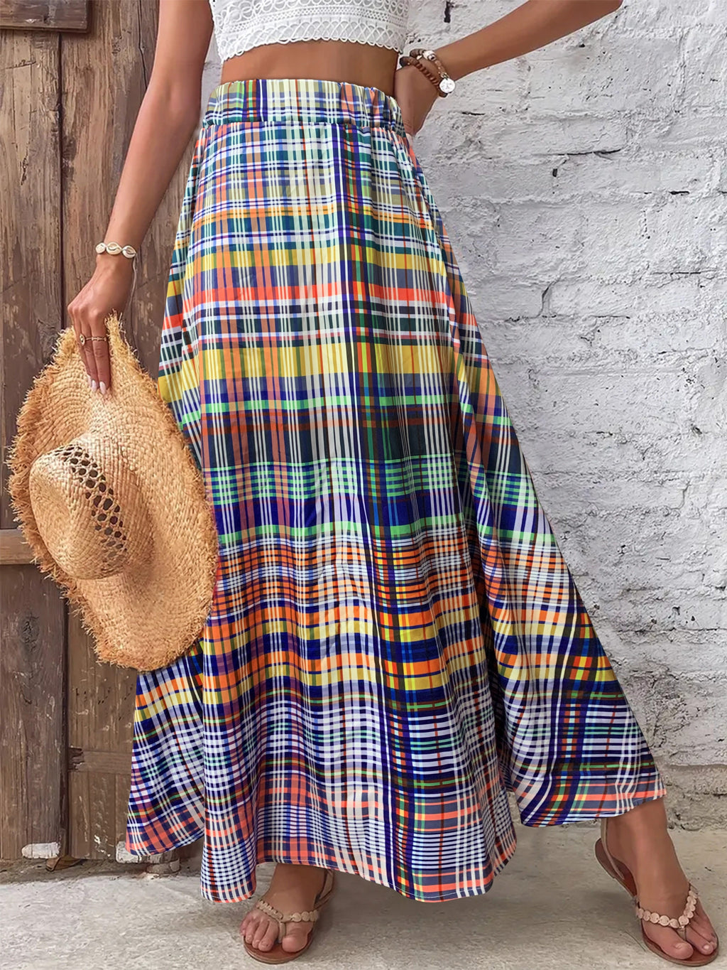 Plaid Smocked Sleeveless Summer Dress Women Casual Beach Sundress Tiered Swing A-Line Vacation Dress Polyester S-XXL