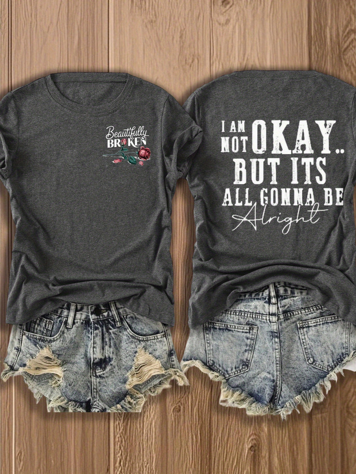 Inspirational Graphic Tee Women Floral Print Double Sided T-Shirt Casual Motivational Blend Top Gift XS-XL