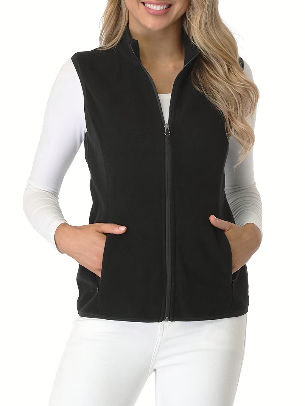 Women's Sleeveless Zip Vest Jacket Lightweight Warm Soft Zipper Pockets Casual Outdoor Layering Vest S-XXL